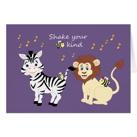 Fun Musical Dancing Zebra & Lion Animals Card (Front Horizontal)