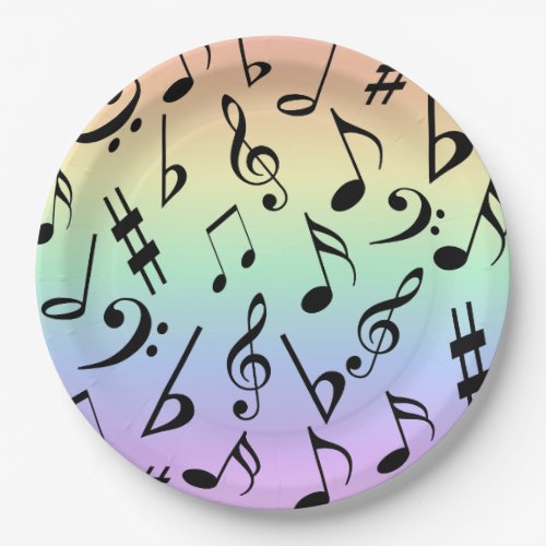 Fun Musical Notes Rainbow Party Plates