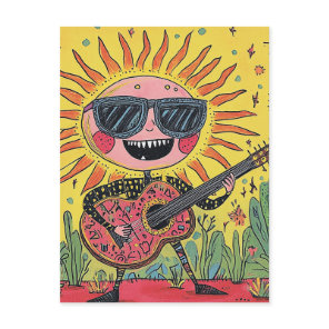 Fun Musical Sunshine Playing Guitar Postcard