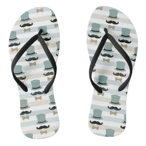 Fun Mustaches and Top Hats Stripe Pattern Flip Flops