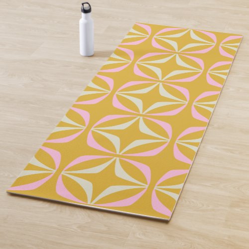 Fun Mustard and Pink Mid Century Modern Pattern Yoga Mat