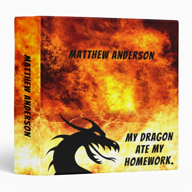 Fun “My Dragon Ate My Homework" School 3 Ring Binder (Front/Spine)