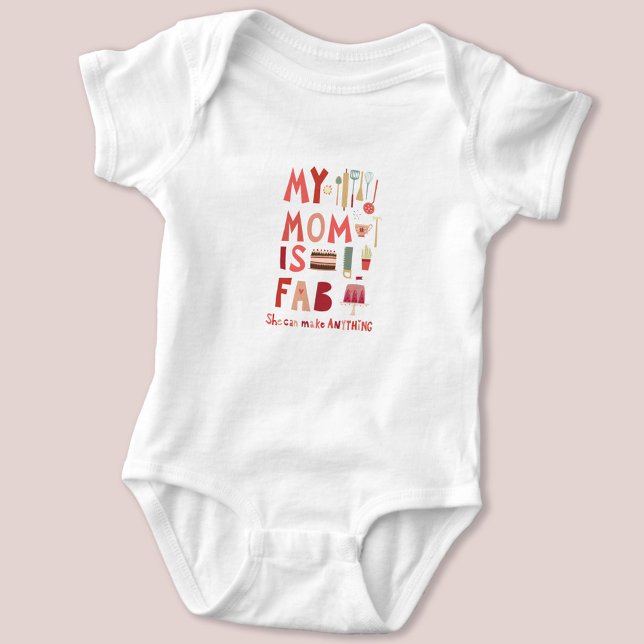 Fun My Mom is Fab Hand Lettering  Baby Bodysuit (My Mom is Fab baby bodysuit)
