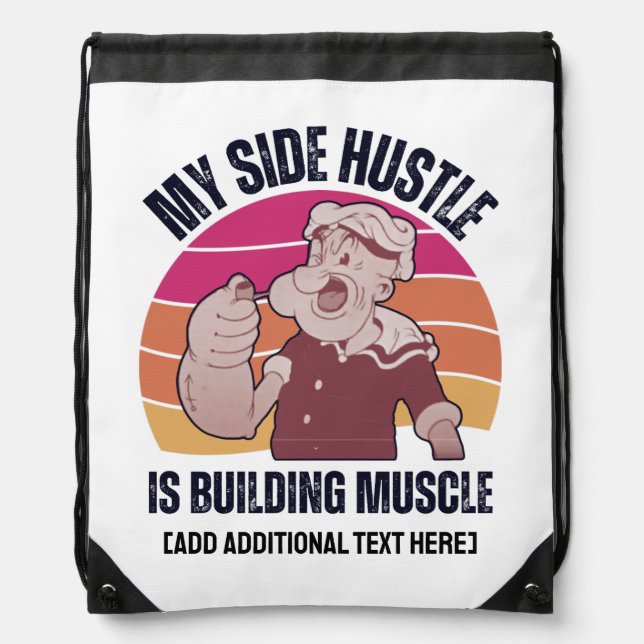 Fun My Side Hustle is Building Muscle Gym Drawstring Bag (Front)