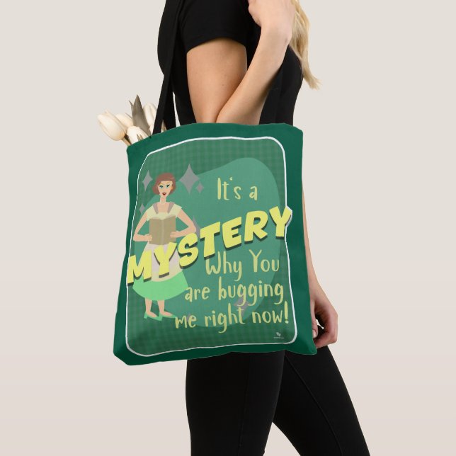 Fun Mystery Snark Retro Reading Housewife Tote Bag (Close Up)