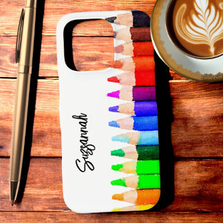 Fun Name Color Pencils In Watercolor Custom iPhone 16 Pro Case