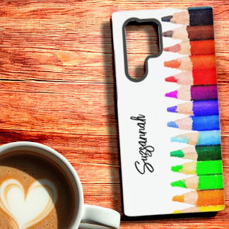 Fun Name Color Pencils In Watercolor Custom iPhone Samsung Galaxy S22 Ultra Case