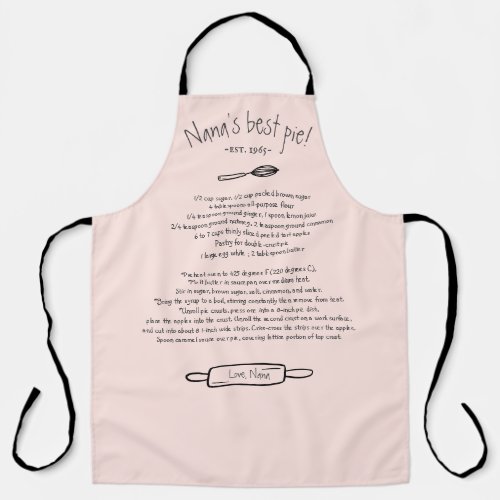 Fun nana best pie recipe script on editable pink apron