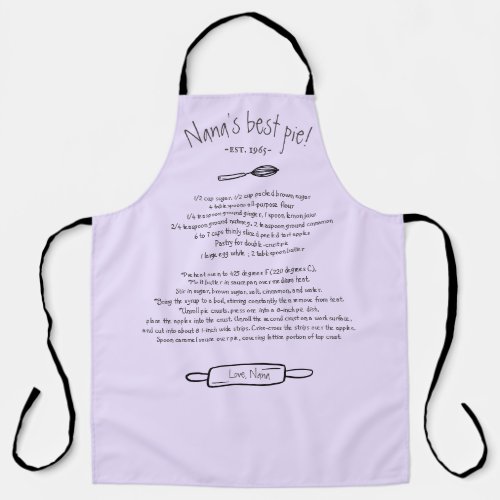 Fun nana best pie recipe script on lavender purple apron