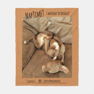Fun Naptime Snuggles Personalized Pet Photo Dog Fleece Blanket