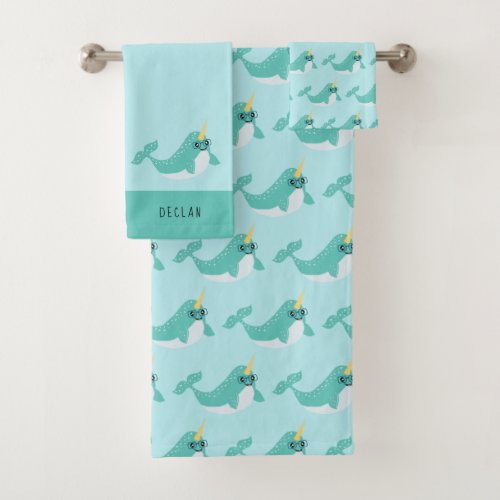 Fun Narwhal with Glasses Bath Towel Set