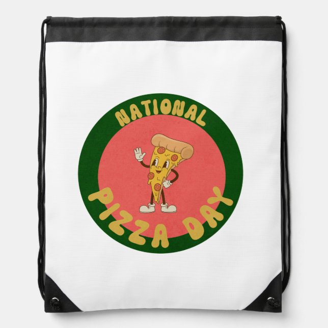 Fun National Pizza day Drawstring Bag (Front)
