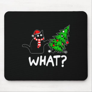 Fun Naughty Black Cat Pushing Christmas Tree Over Mouse Pad