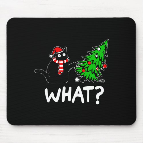 Fun Naughty Black Cat Pushing Christmas Tree Over  Mouse Pad