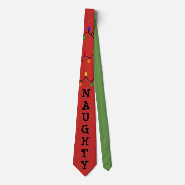 Fun naughty holiday lights red and green neck tie (Front)