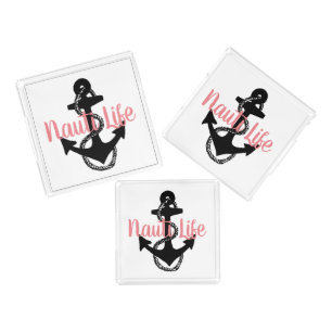 fun NAUTI LIFE typography and anchor Acrylic Tray