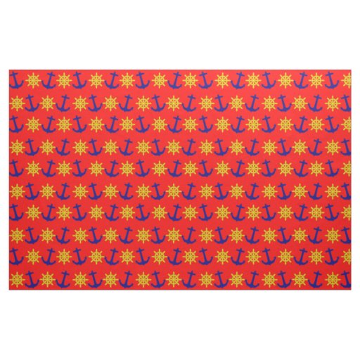 Fun Nautical Anchor and Wheel Pattern on Red Fabric