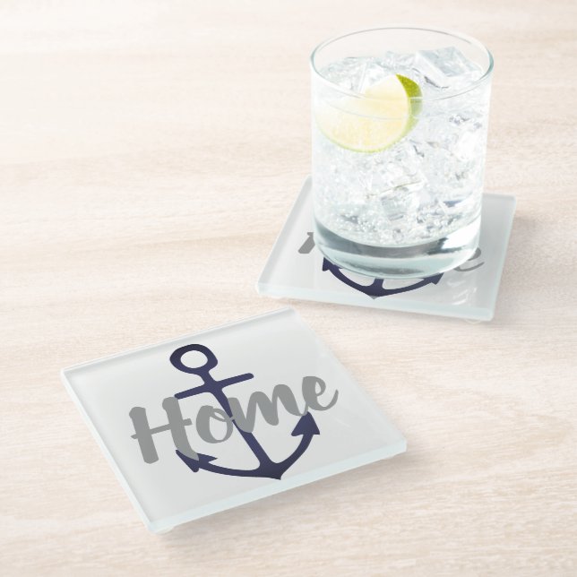 fun nautical ANCHOR HOME | Glass Coaster (Angled)
