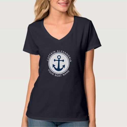 Fun Nautical Anchor Rope Navy Captain Boat Name T_Shirt