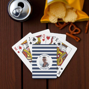 Fun Nautical Blue Striped Personalized Photo Poker Cards