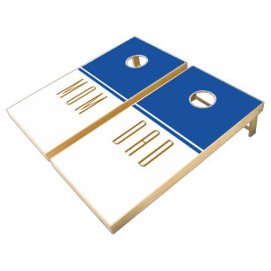 Fun Nautical Blue White Color Block MOM DAD Text  Cornhole Set