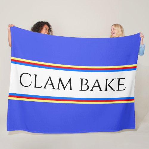 Fun Nautical Blue White Red Stripes CLAM BAKE Text Fleece Blanket