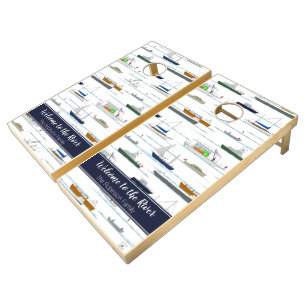 Fun nautical boating pattern A Day on the River Cornhole Set