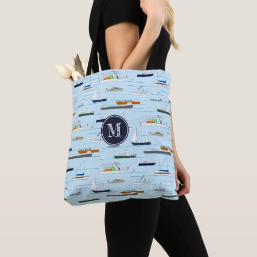 Fun nautical boating pattern A Day on the River Tote Bag