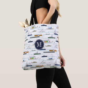 Fun nautical boating pattern A Day on the River Tote Bag