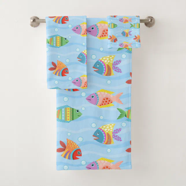 Fun Nautical Fish Pattern Bath Towel Set Zazzle
