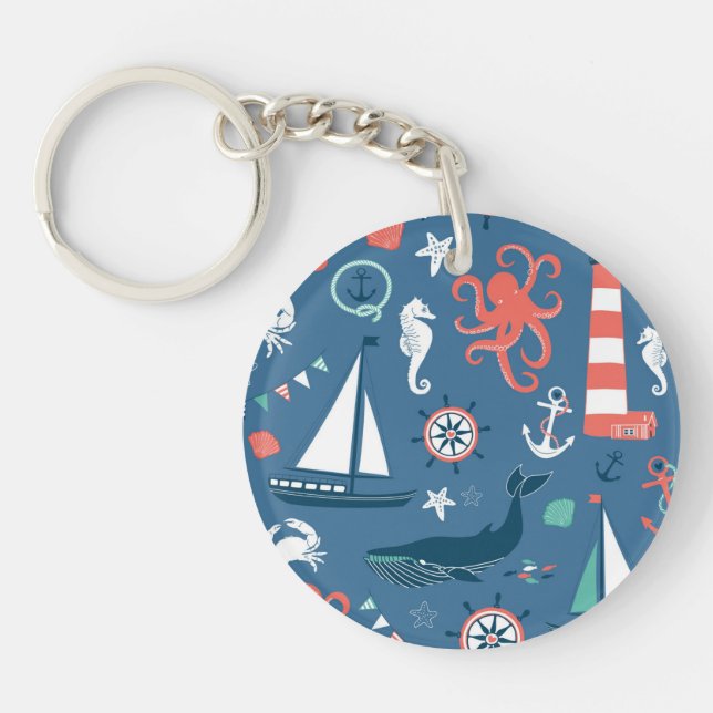 Fun Nautical Graphic Pattern Keychain (Front)