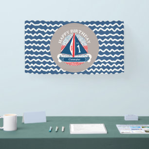 Fun Nautical Happy 1st Birthday Sailboat Party Banner