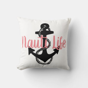 fun nautical NAUTI LIFE with anchor Throw Pillow