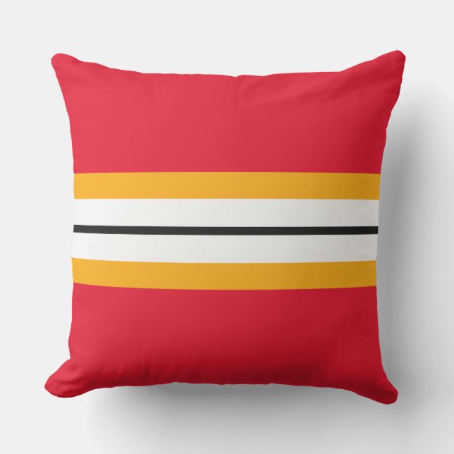Fun Nautical Red Yellow Black White Racing Stripes Outdoor Pillow (Front)