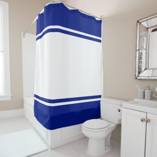 Fun Nautical Royal Blue Wide White Racing Stripes Shower Curtain