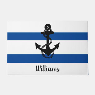 fun nautical STRIPES + ANCHOR   Doormat