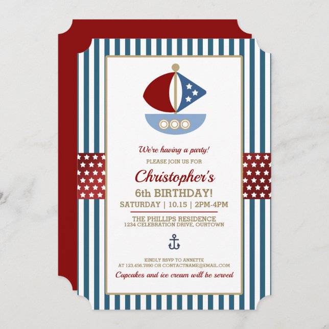 Fun Nautical Theme Birthday Party Invitation (Front/Back)