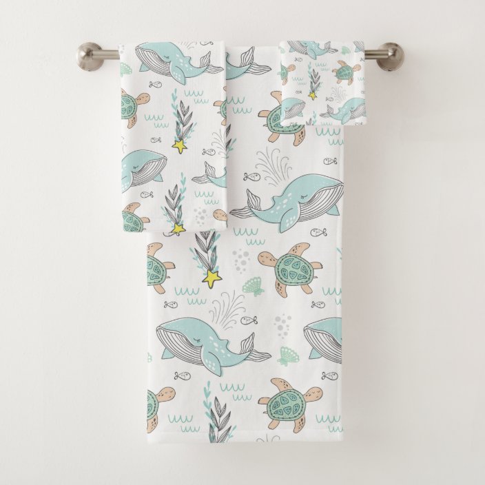 Fun Nautical Whale Sea Turtle Pattern Bath Towel Set | Zazzle.com