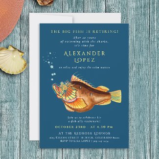 Fun Navy Blue Big Fish Boss Retire Watercolor Fish