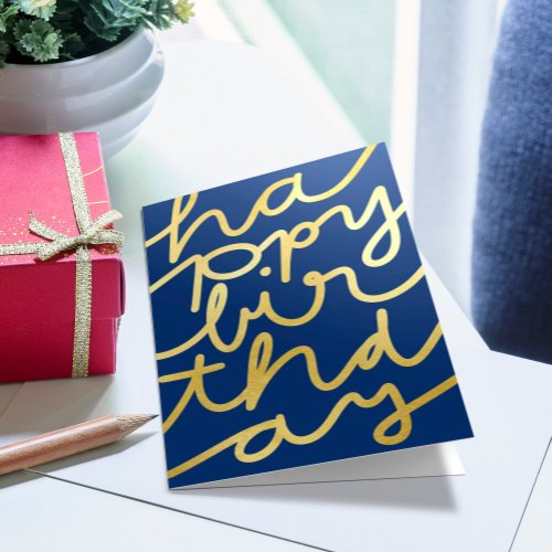 Fun Navy Blue Faux Gold Business Happy Birthday Card