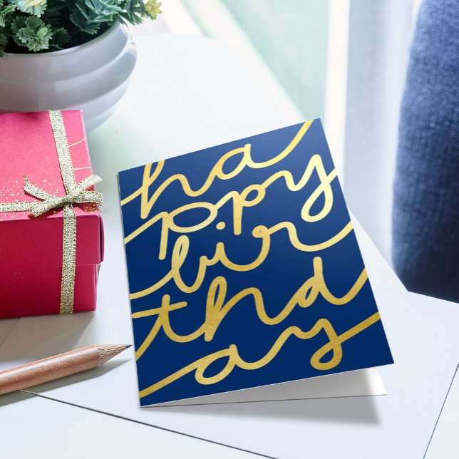Fun Navy Blue Faux Gold Business Happy Birthday Card (Creator Uploaded)