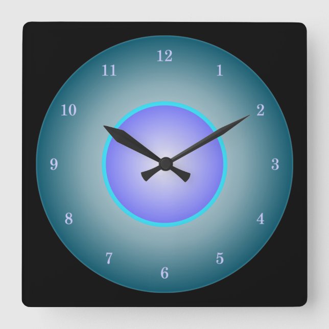 Fun Neon Aqua/Purple/Blue Square Wall Clock (Front)