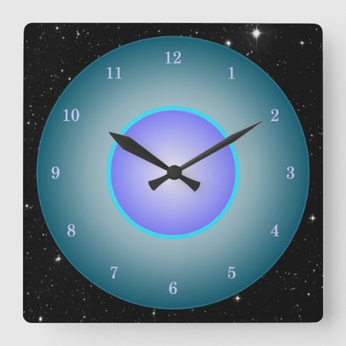 Fun Neon AquaPurpleBlue wStars Square Wall Clock