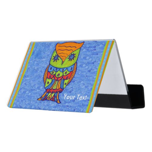 Fun Neon Colors Owl Matching Abstract Borders Desk Business Card Holder