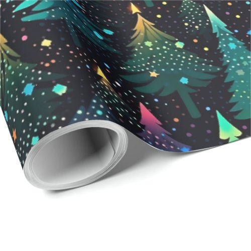 Fun Neon Cute Christmas Tree Wrapping Paper