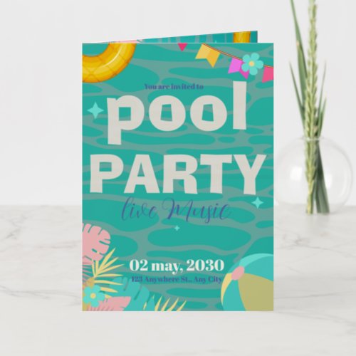 Fun Neon Glow Blue Green Pool Party Boys Birthday  Foil Greeting Card