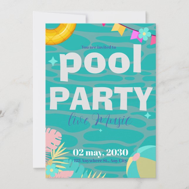 Fun Neon Glow Blue Green Pool Party Boys Birthday  Invitation (Front)