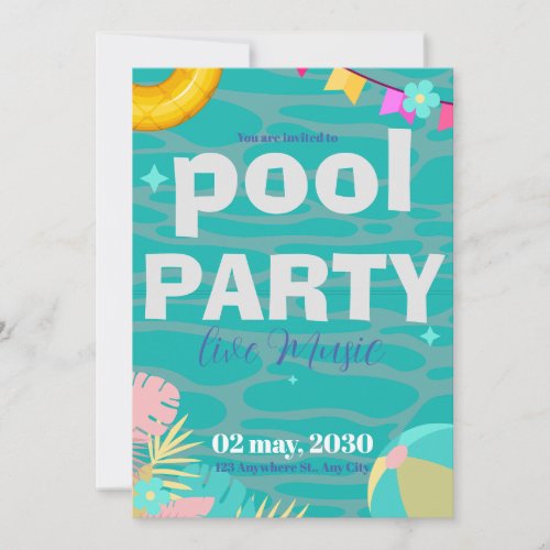 Fun Neon Glow Blue Green Pool Party Boys Birthday  Invitation