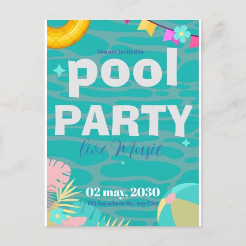 Fun Neon Glow Blue Green Pool Party Boys Birthday  Postcard