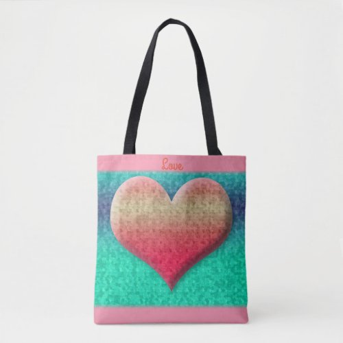 Fun Neon New Wave Retro Heart Tote Bag